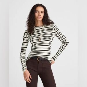 Madewell Double Layered Crewneck in Merino-Silk Blend XL NWT black white striped